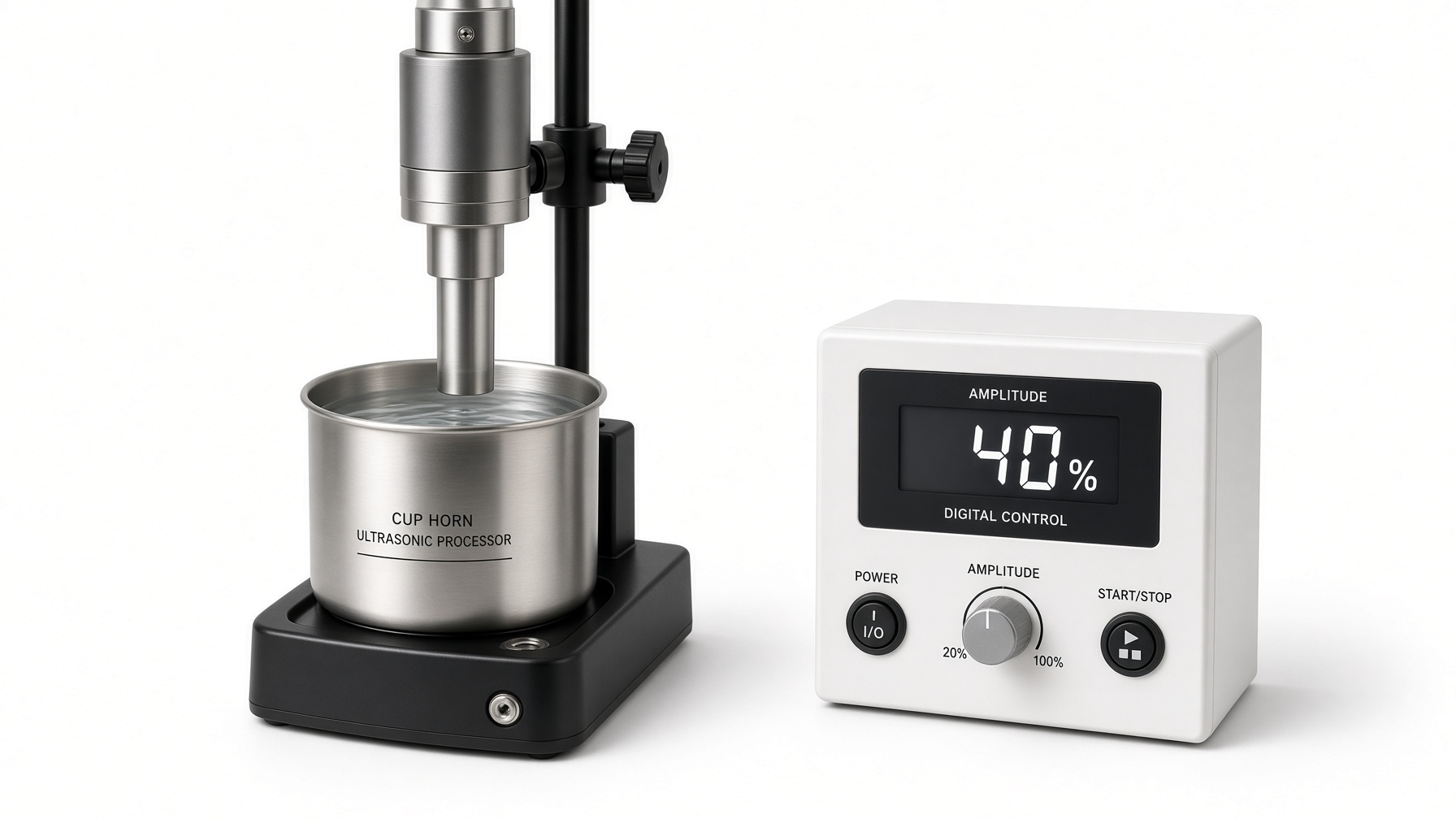 Cup-horn ultrasonic processor with water-filled cup